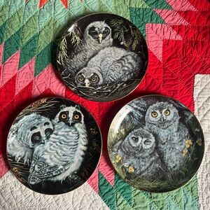 Set of 3 Collector Plates - Dick Twinney 1988 Danbury Mint, Baby Owls Collection